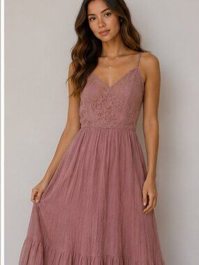 Maurices Dusty Rose Lace Midi Maxi Dress Size Small